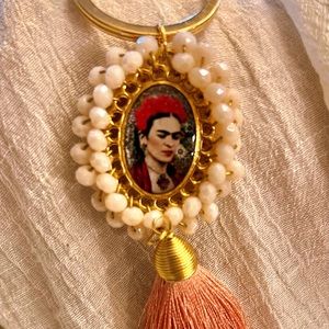 Frida Kahlo Mexican Art keychain charm purse key decor gold ring